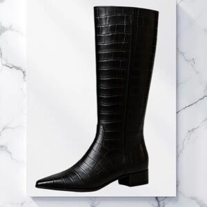 New Gianni Bini Croc Embossed Tall Leather Boots Size 8 in Black